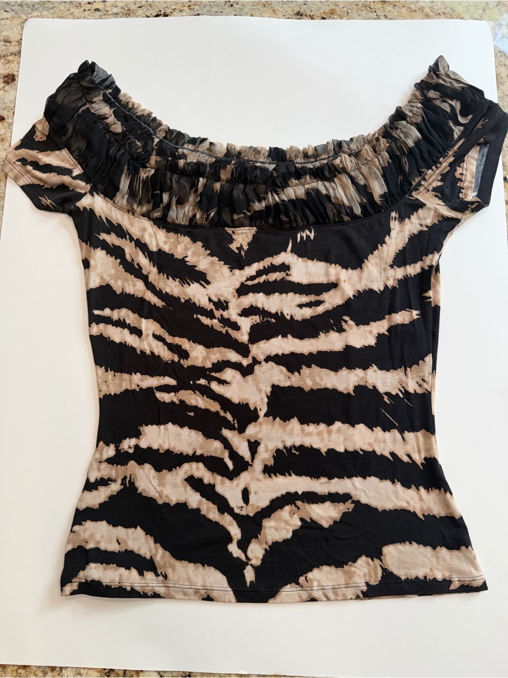 Roberto Cavalli 2007 Made in Italy Silk Trim Animal Print Off Shoulder Top IT 44